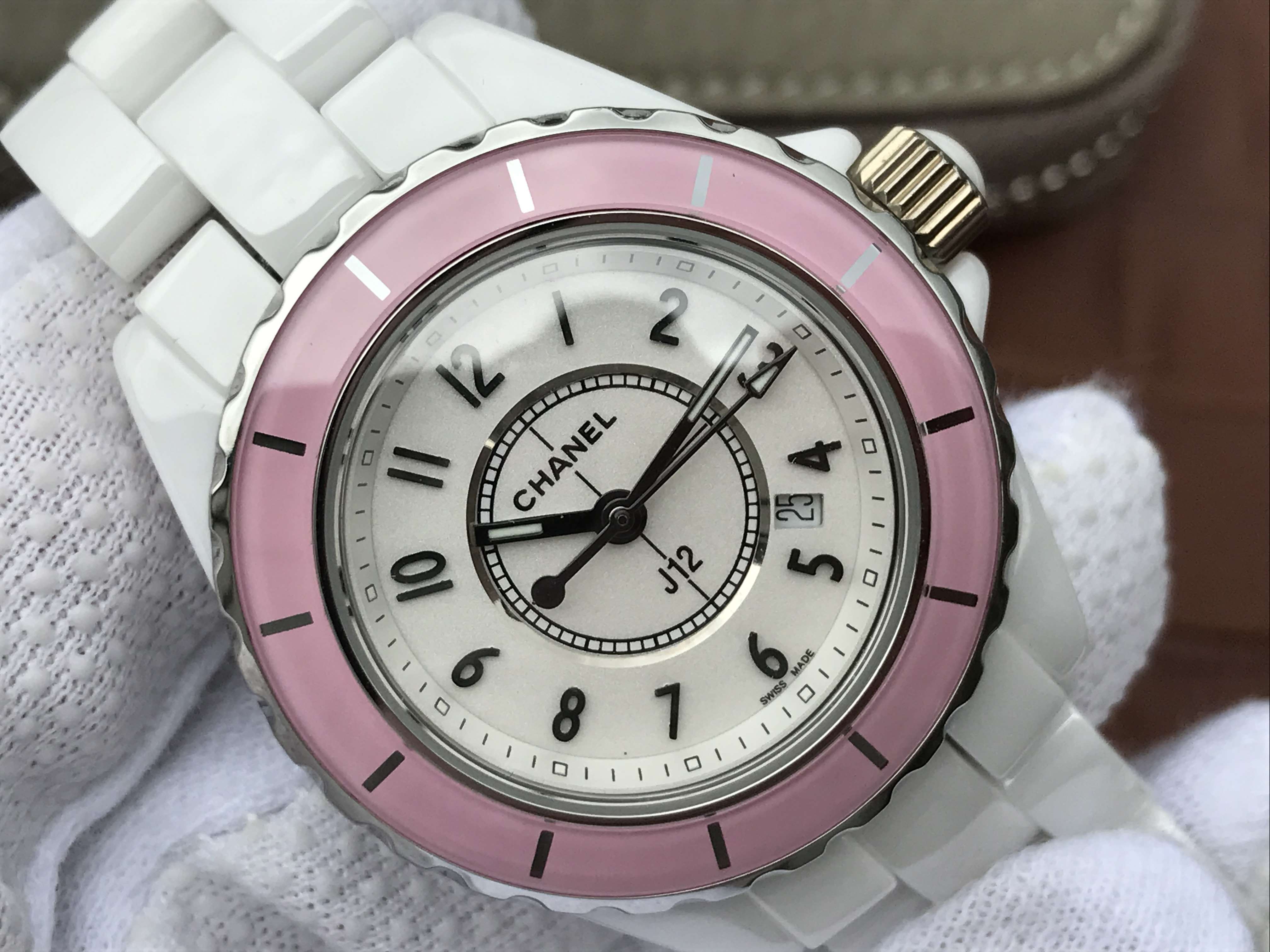 J12 PINK BEZEL ARABIC NUMERALS 33MM