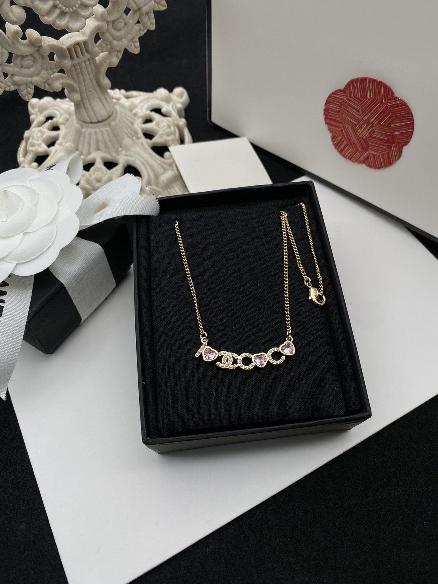 Chanel Pink Heart CC Logo Necklace