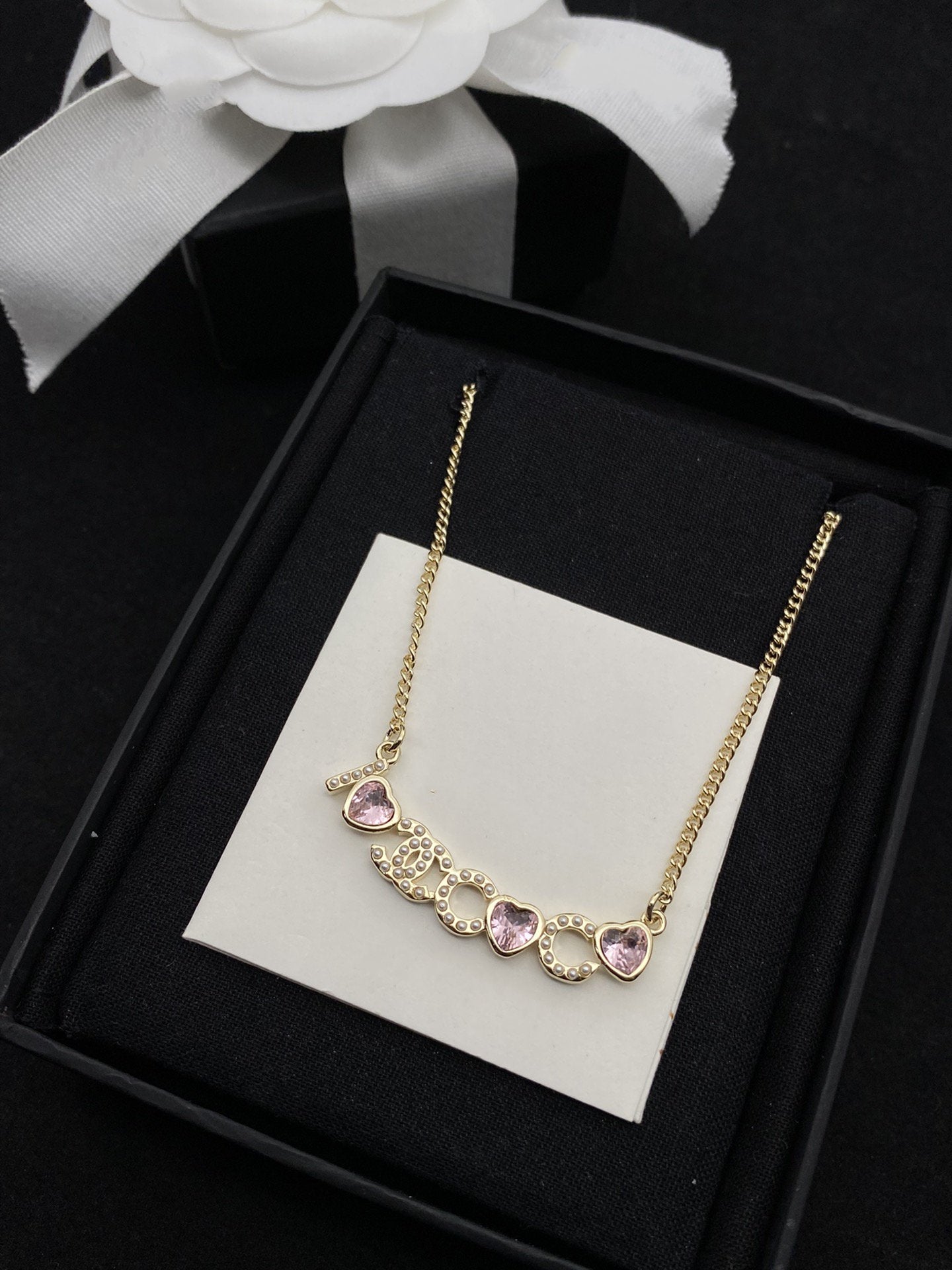 Chanel Pink Heart CC Logo Necklace