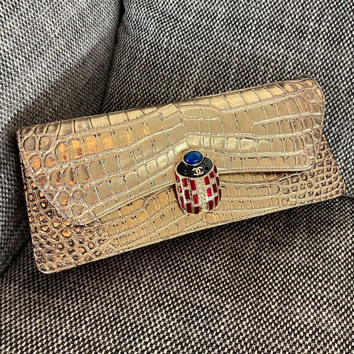 Chanel 2026 Scarab Envelope Clutch 30cm Embossed Patent Calfskin