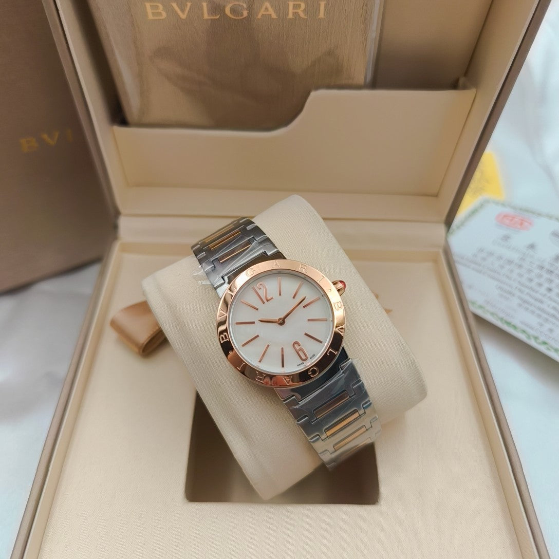 Bulgari 33mm Pink Gold Case Pink Gold Steel Bracelet