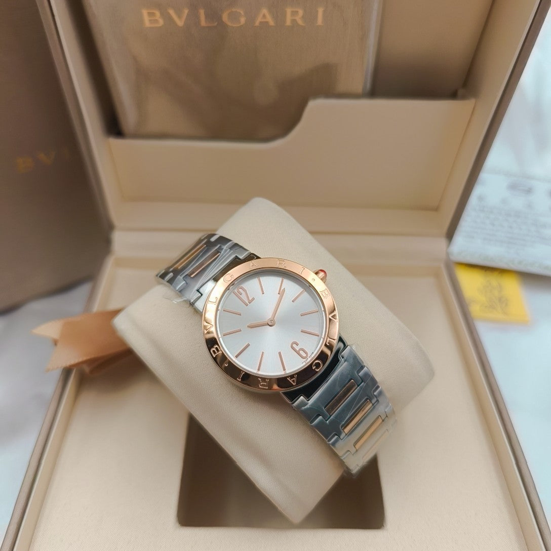 Bulgari 33mm Pink Gold Case Pink Gold Steel Bracelet