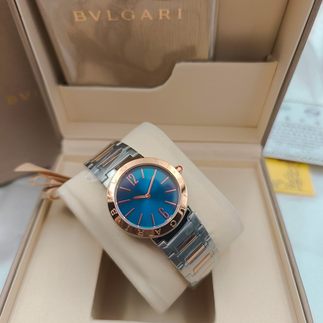 Bulgari 33mm Pink Gold Case Pink Gold Steel Bracelet