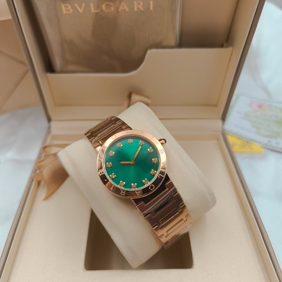 BVLGARI 33mm Diamond Numerals Pink Gold Case