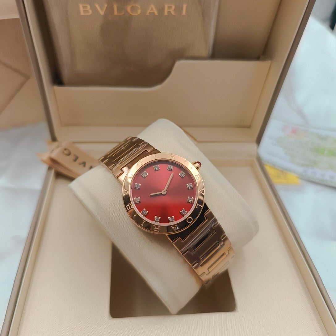 BVLGARI 33mm Diamond Numerals Pink Gold Case