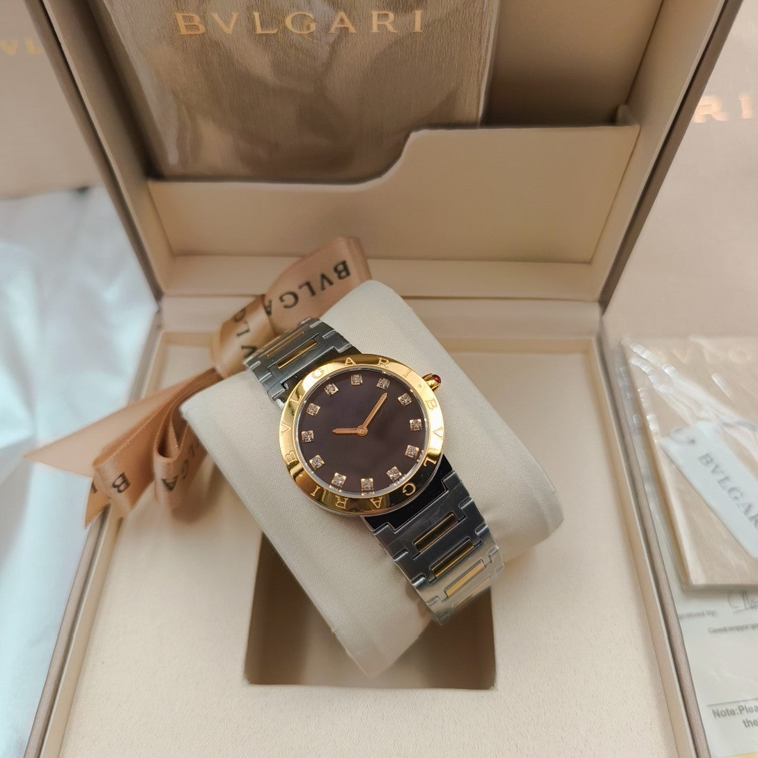 Bulgari 33mm Diamond Numerals Gold Case Gold/Steel Bracelet