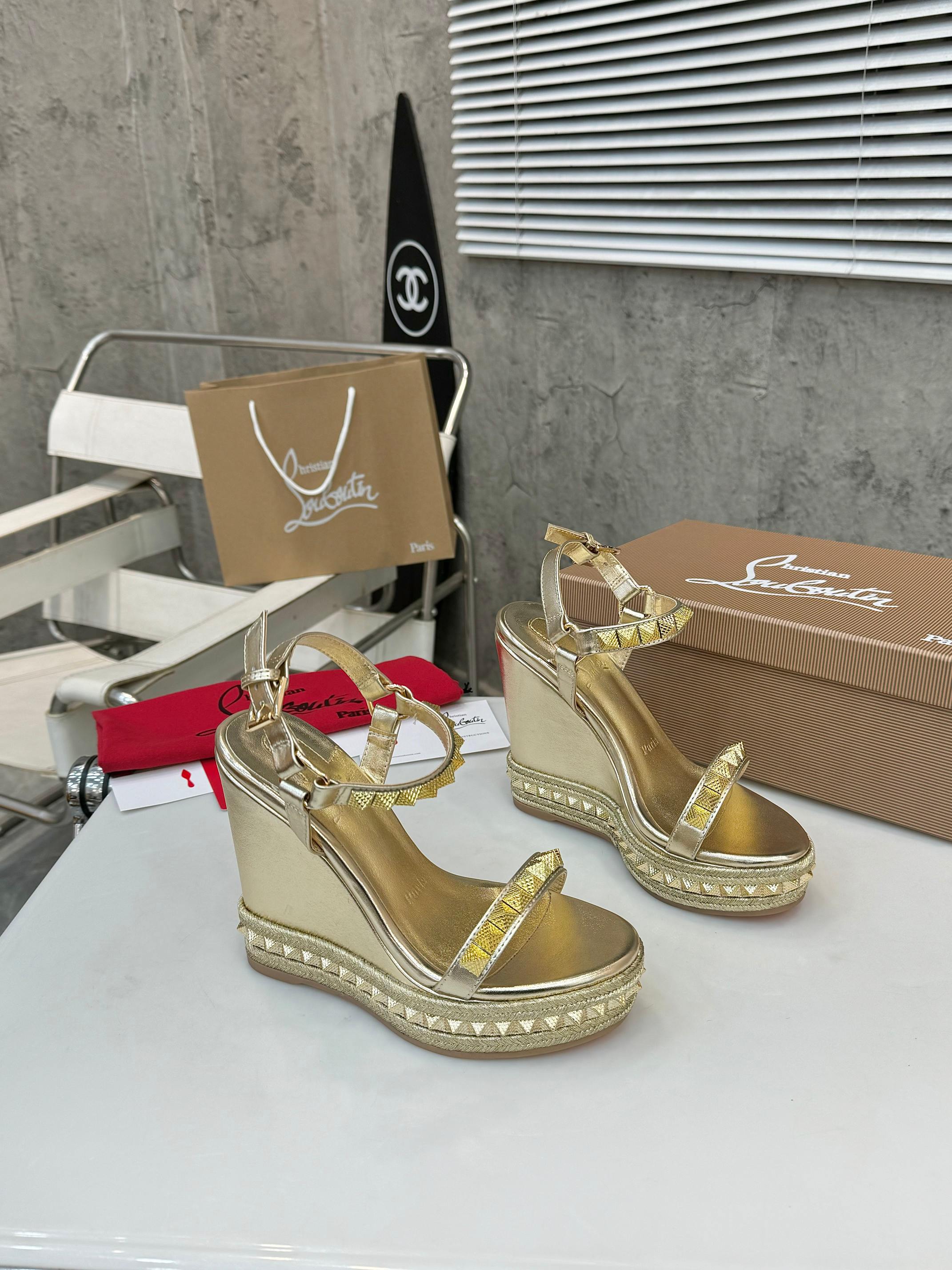 Christian Louboutin 2026 Nappa Mica Pyraclou 110 Wedge Sandals Leather 784235