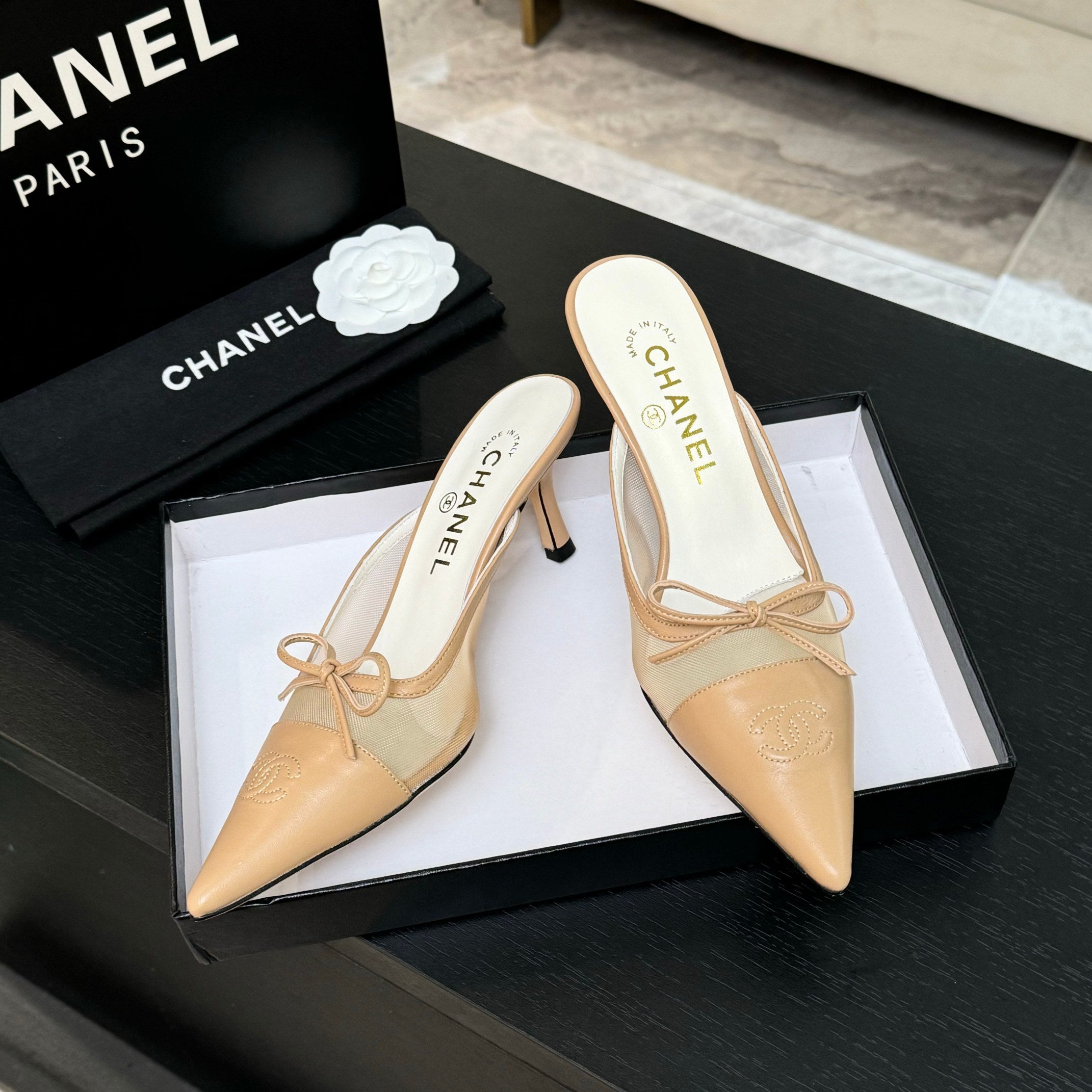 CC 2026 High Heel Mule 65 Mesh Satin Leather
