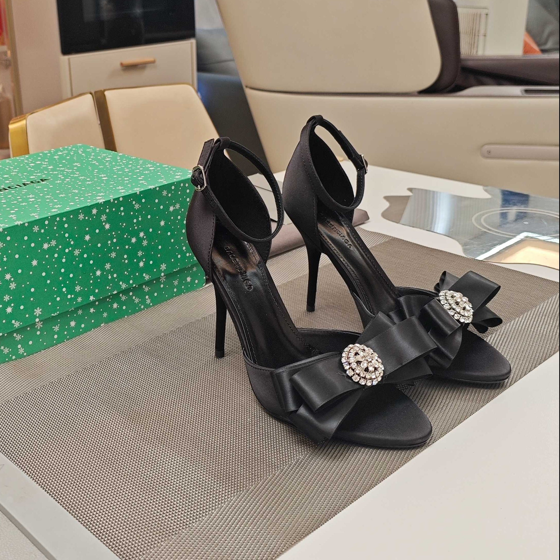 Balenciaga 26s High Heel Sandals 100 Satin Sheepskin Ribbon