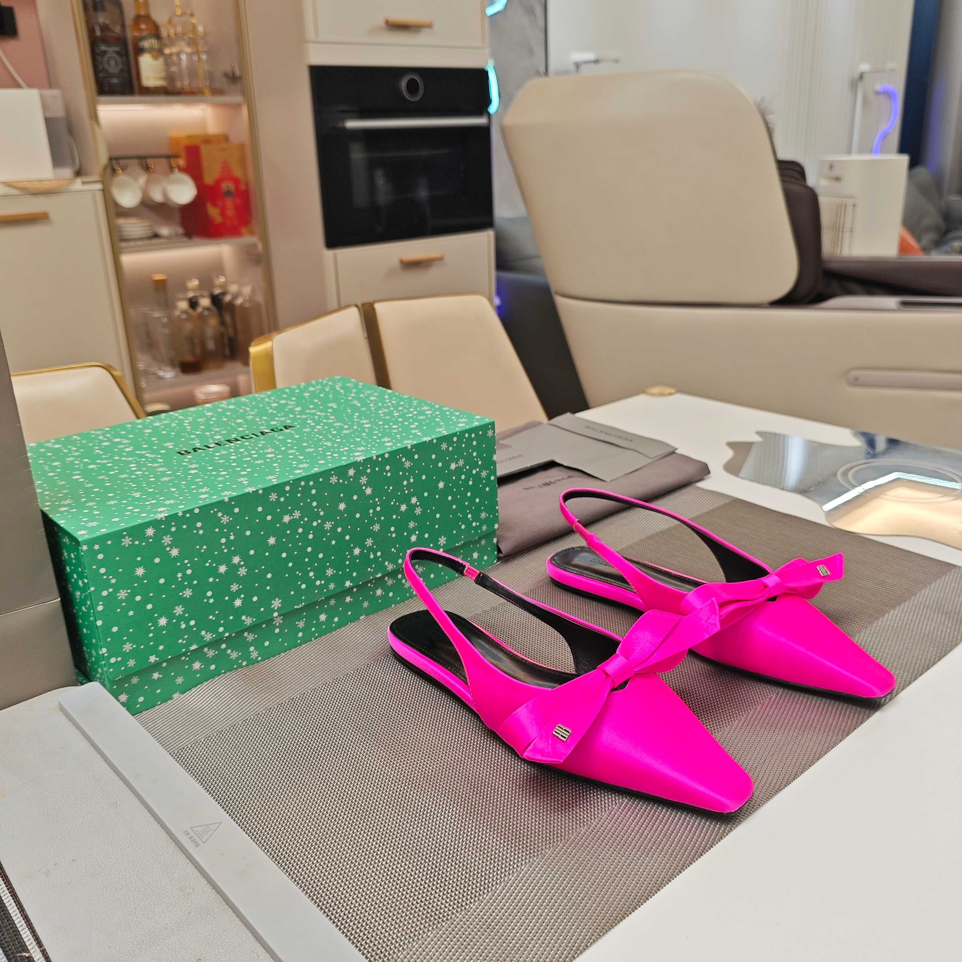 Balenciaga 26s Slingback Flats Satin Leather Ribbon