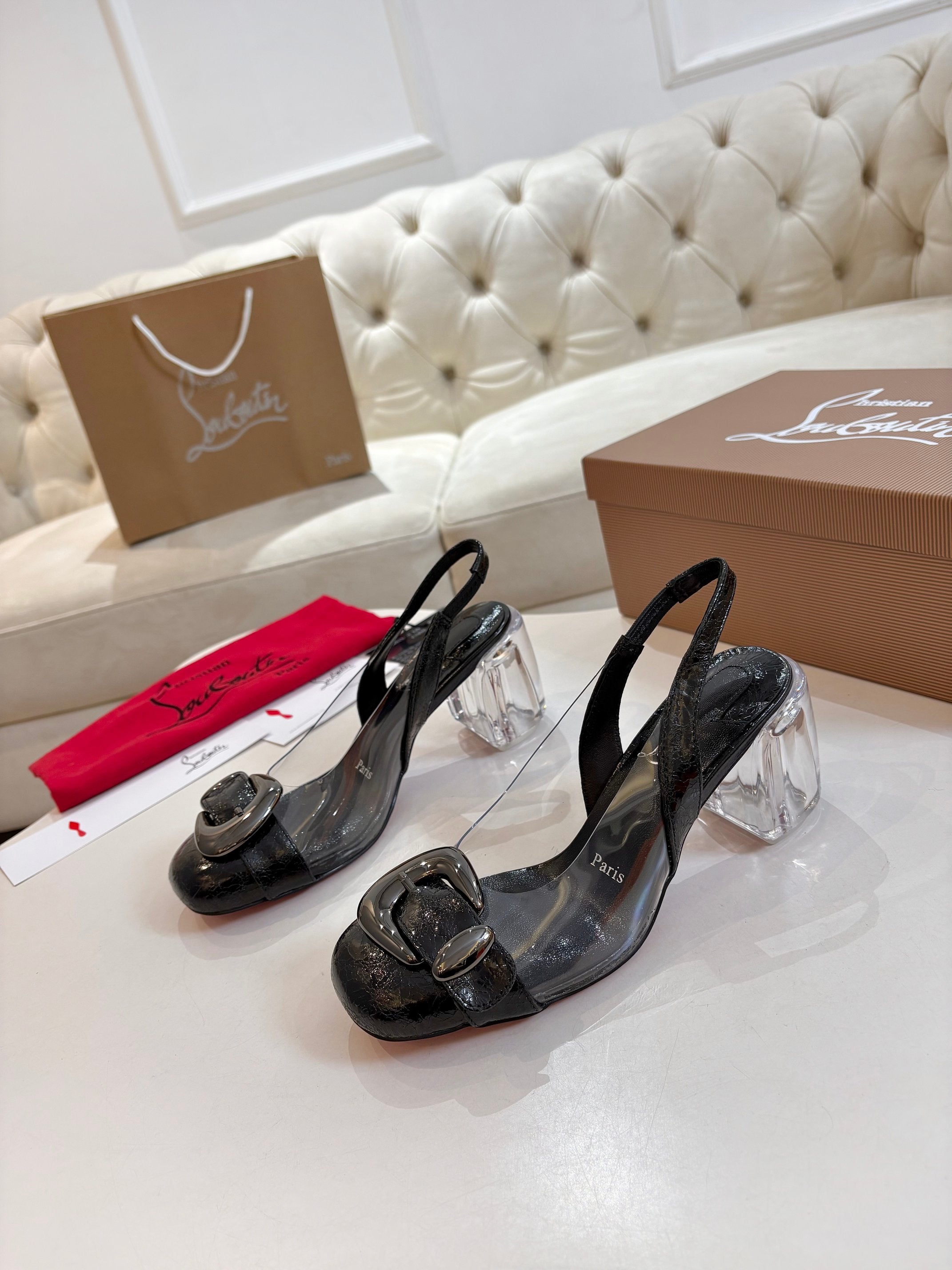 Christian Louboutin 2026 Minny Bubble 70mm Slingback Pumps PVC Patent Leather 780370