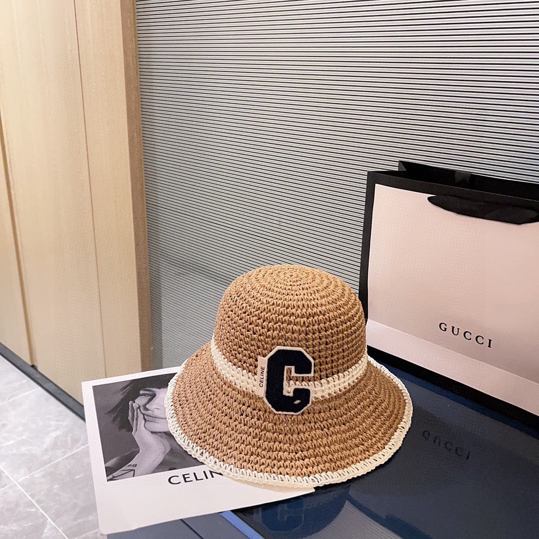 Celine Straw Woven Bucket Hat 240680