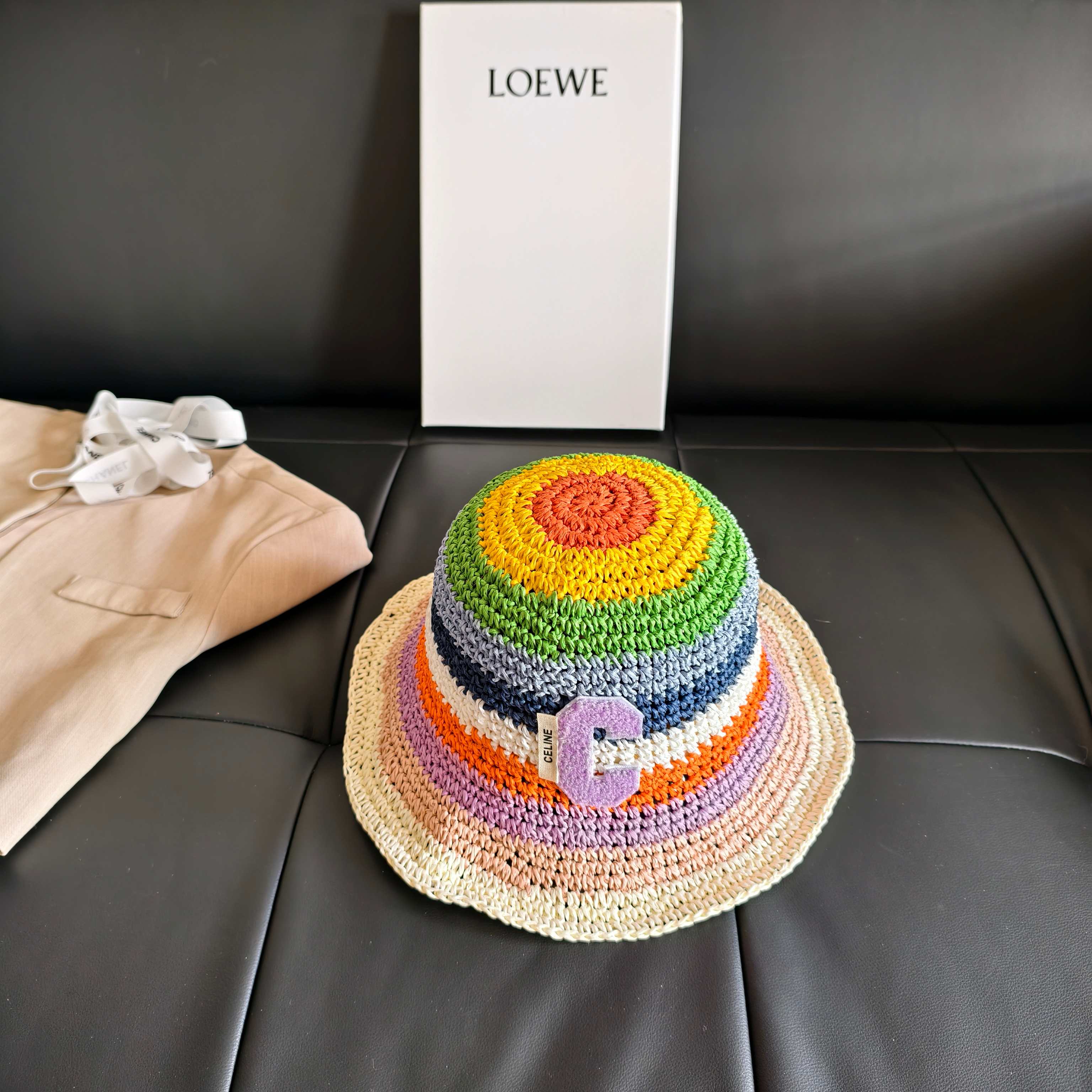 Celine Rainbow Straw Bucket Hat 322145