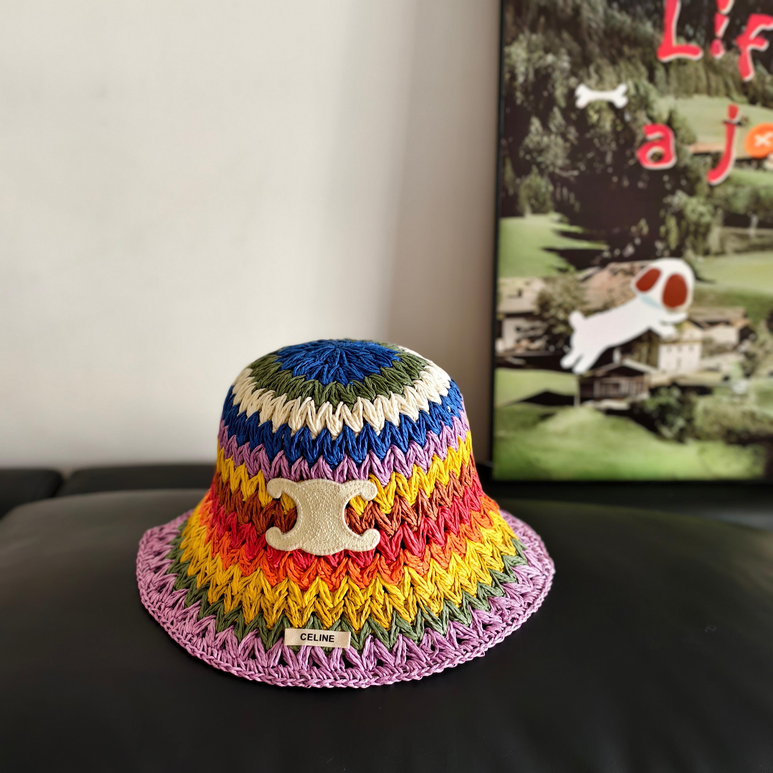 Celine  Rainbow Everyday Simple Bucket Hat Straw 237190
