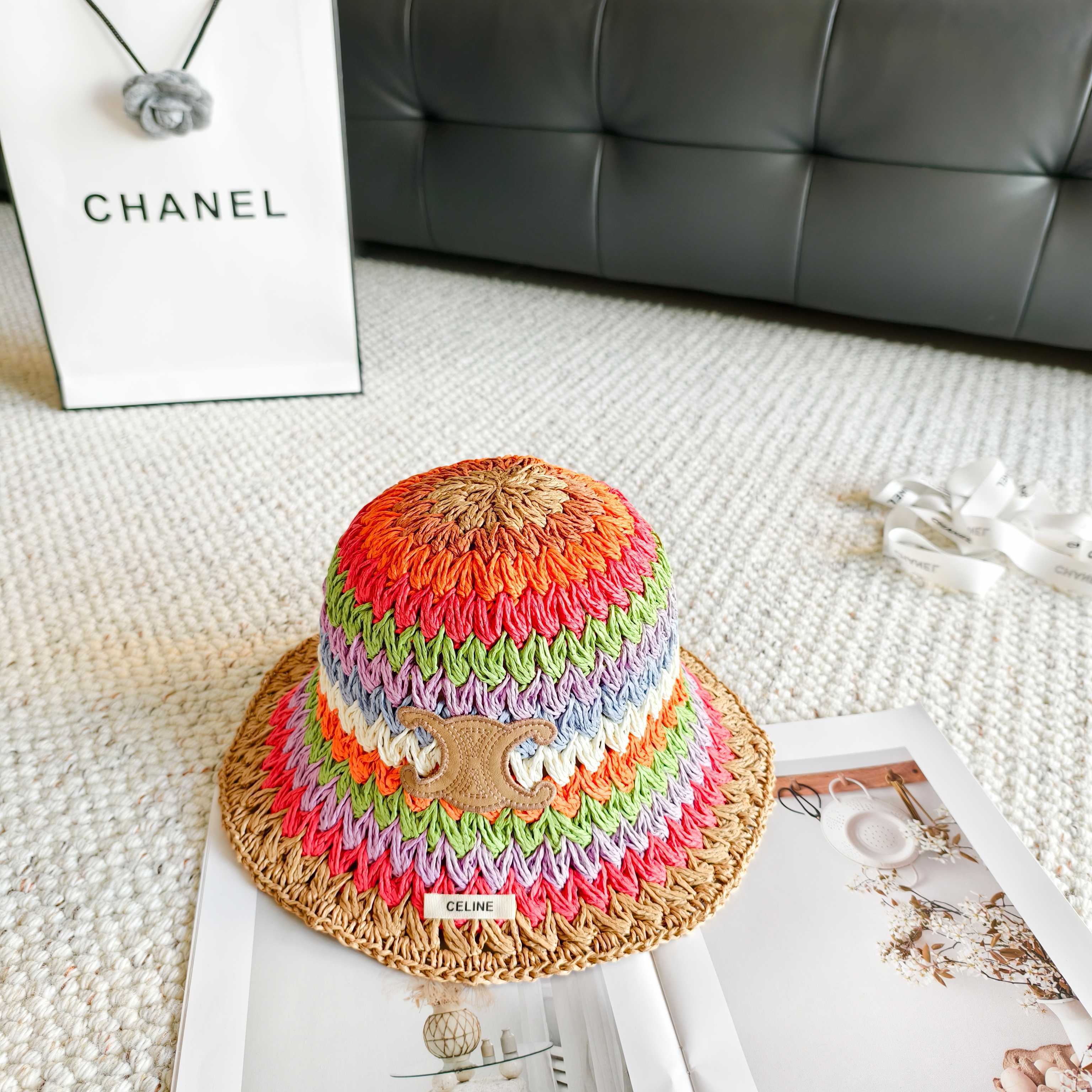 Celine  Rainbow Everyday Simple Bucket Hat Straw 237190