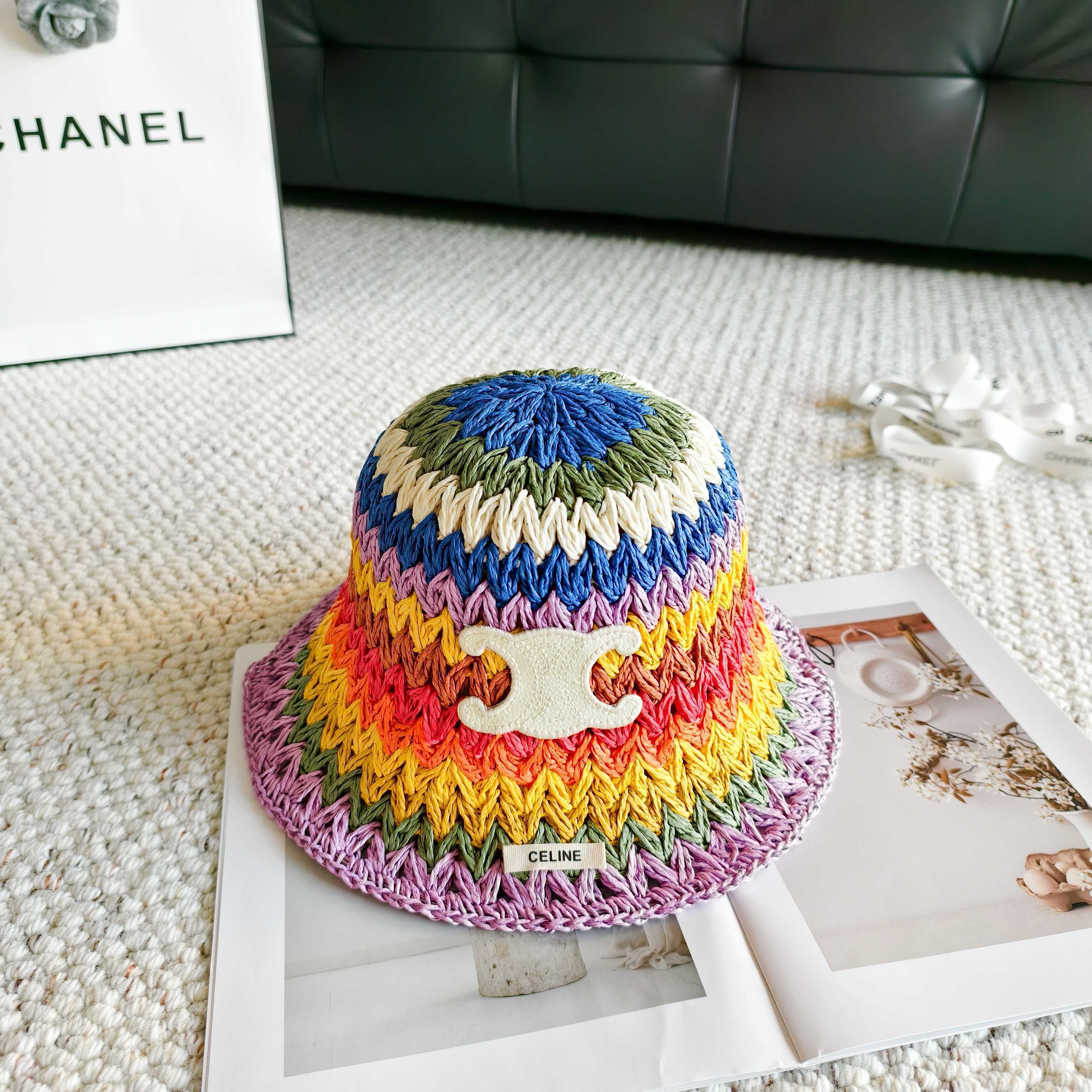 Celine  Rainbow Everyday Simple Bucket Hat Straw 237190