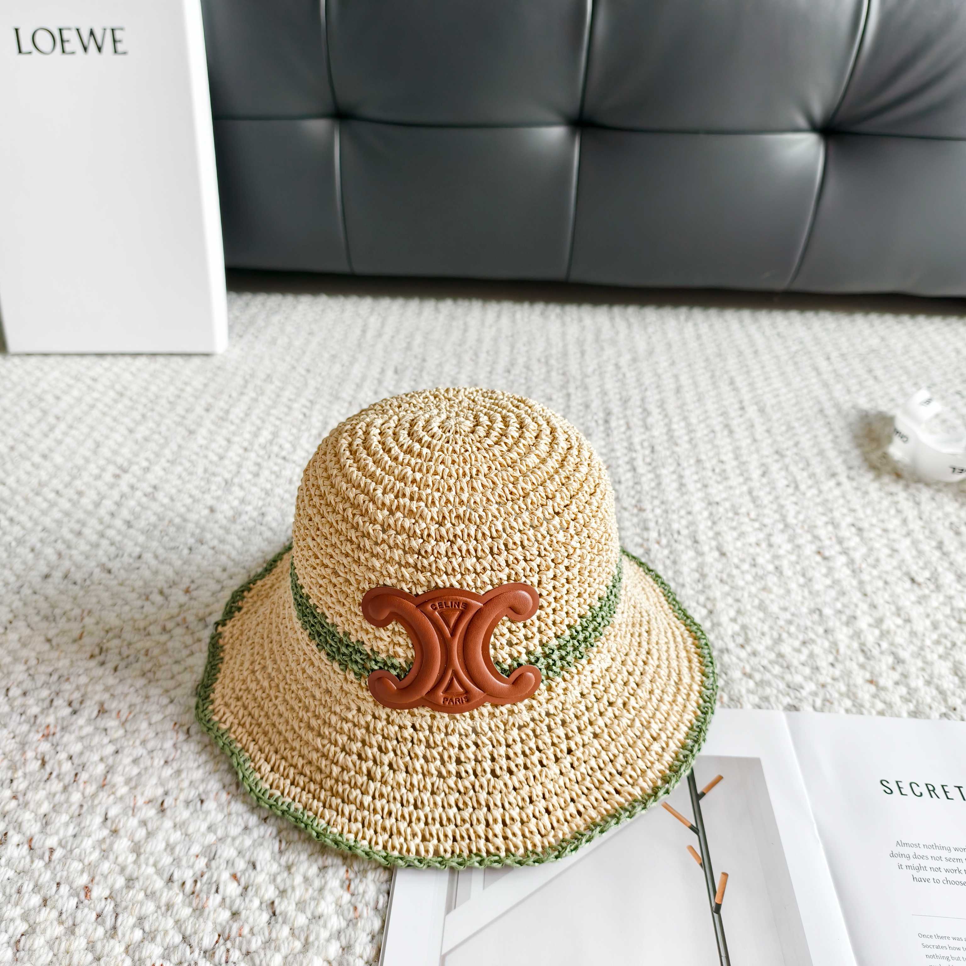 Celine Arc de Triomphe Bucket Hat Woven Leather 237207