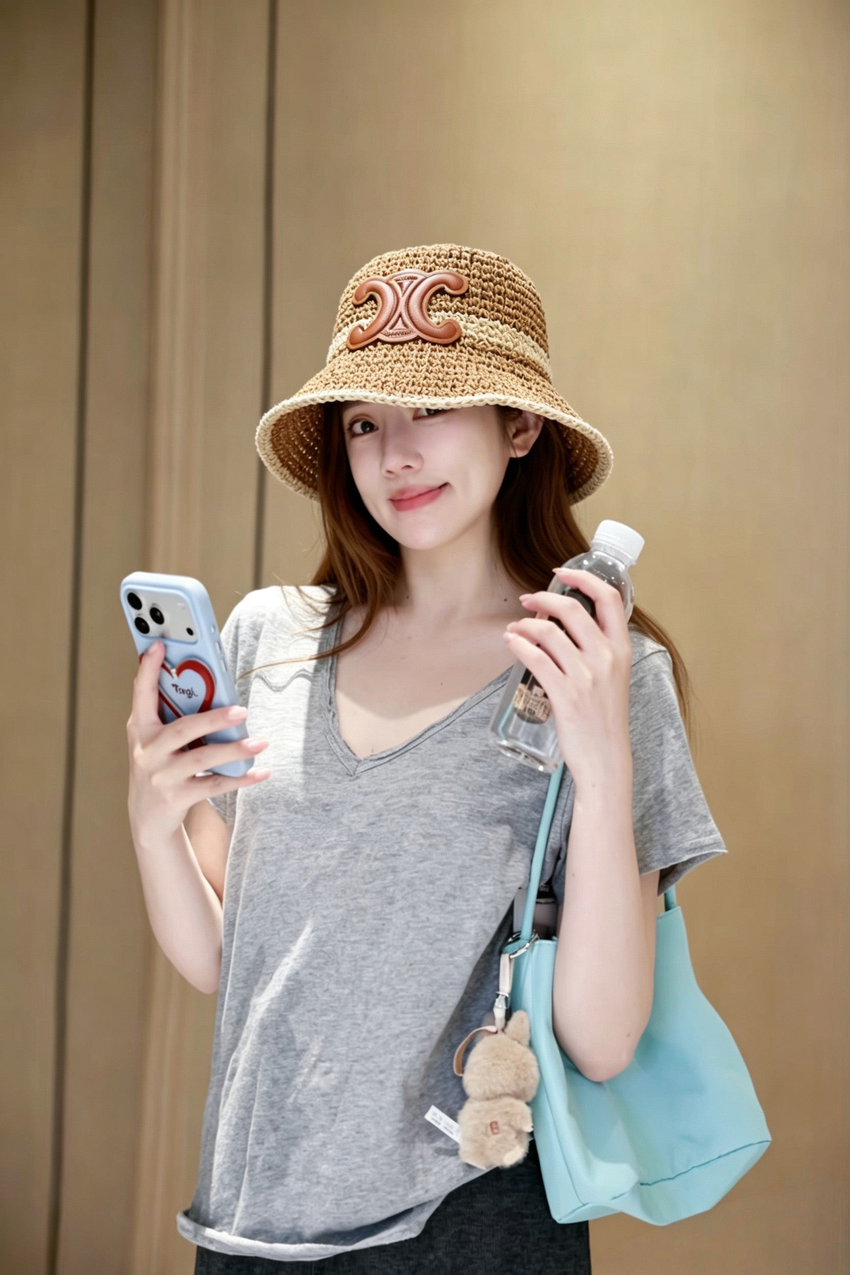 Celine Arc de Triomphe Bucket Hat Woven Leather 237207
