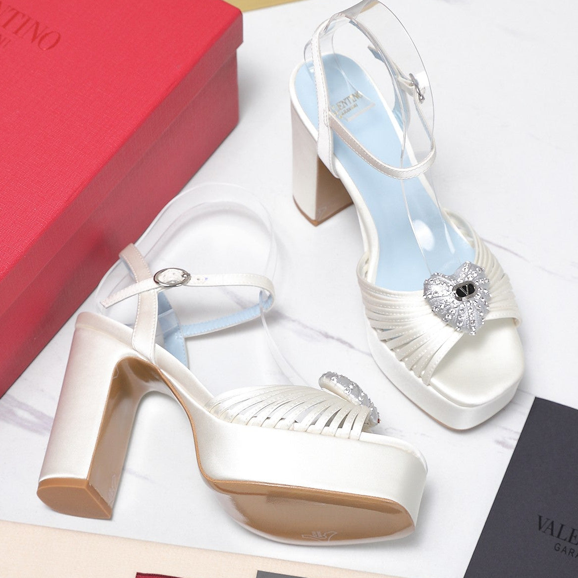 Valentino 2026 Garavani Coeur Royal Platform 110mm Sandals In Satin 864545