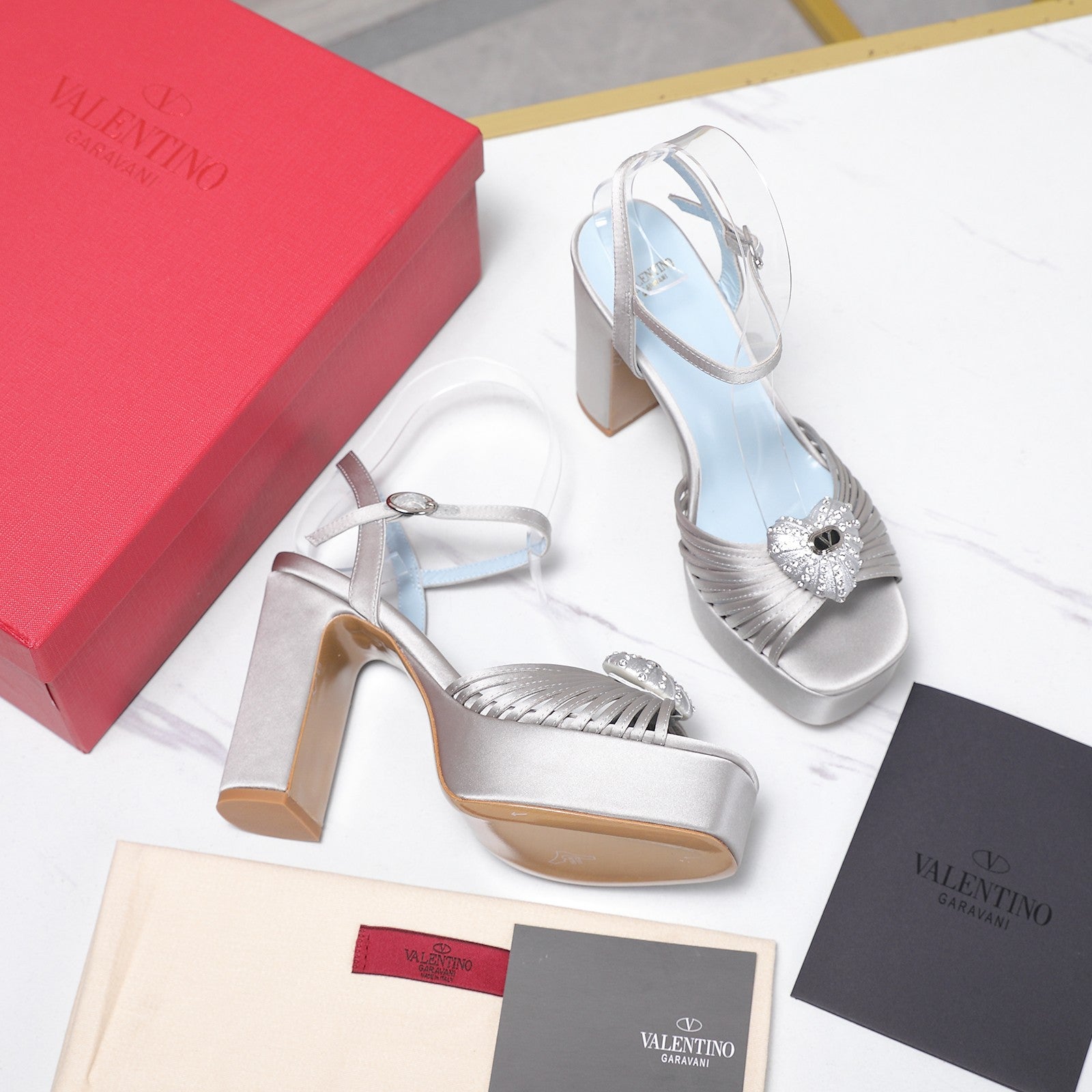 Valentino 2026 Garavani Coeur Royal Platform 110mm Sandals In Satin 864545