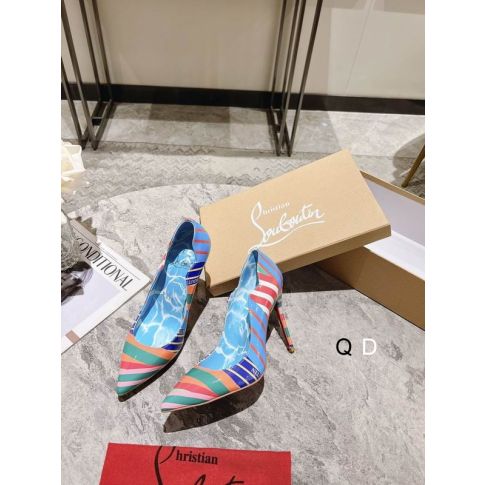 CL Hot Chick Pumps 100mm Striped Grand Bain Swimming Pool Patent Multicolor