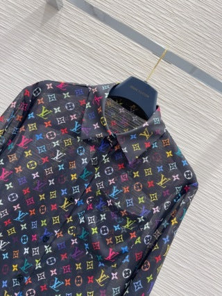 LV 25 Slightly Transparent Shirt  Black White Polyester