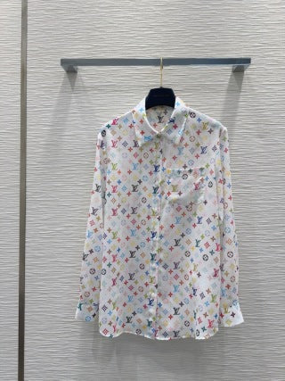 LV 25 Slightly Transparent Shirt  Black White Polyester