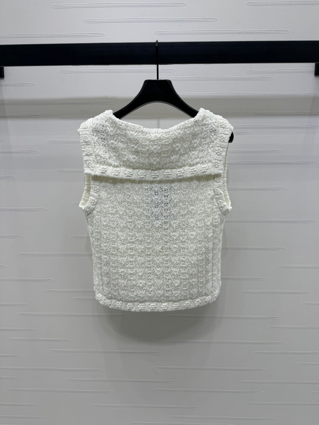Chanel 2026 Shawl-neck Crochet Knit Sleeveless Vest 366326