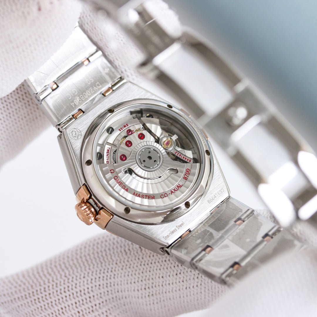Omega Constellation 29mm Steel Rose Gold Red Dial