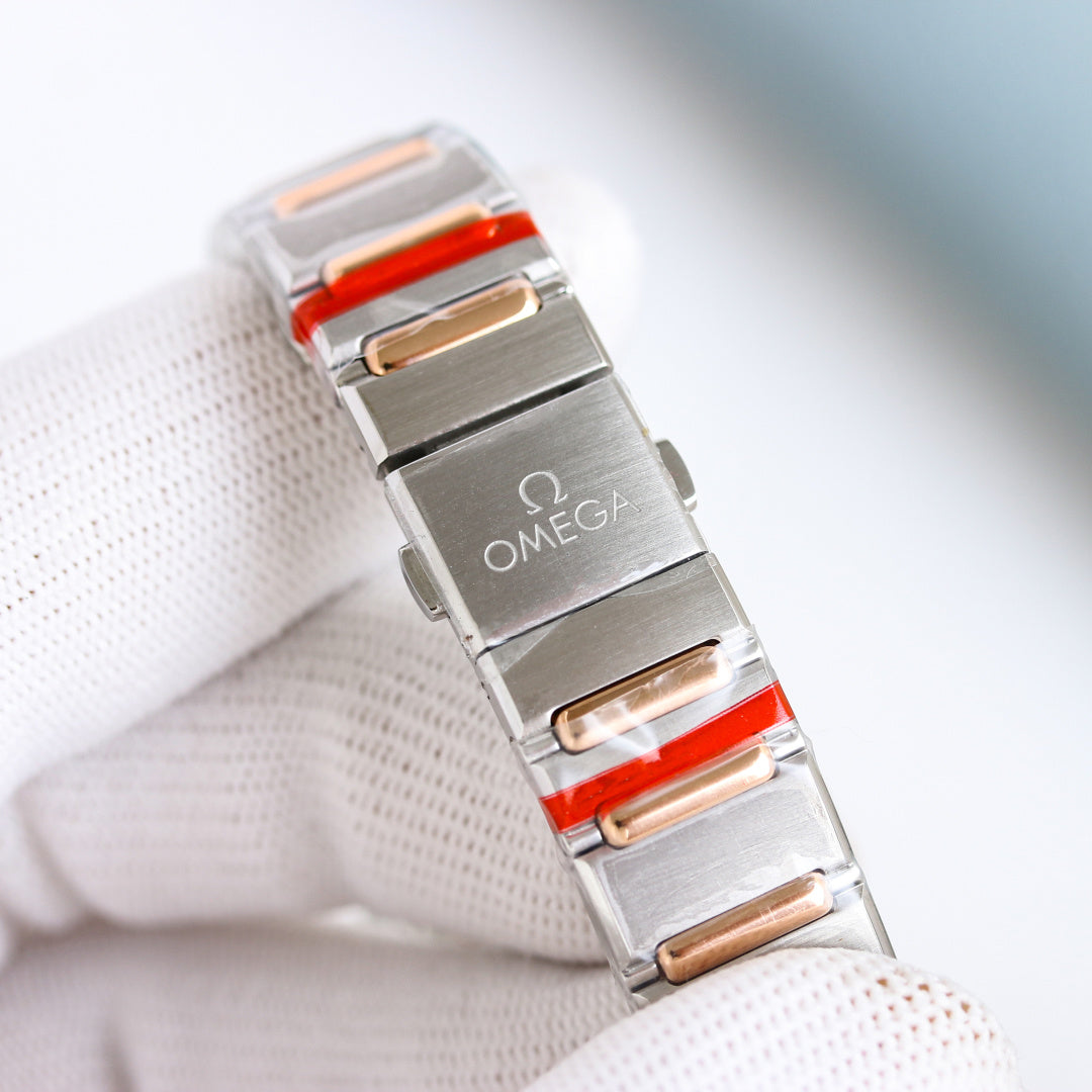 Omega Constellation 29mm Steel Rose Gold Red Dial