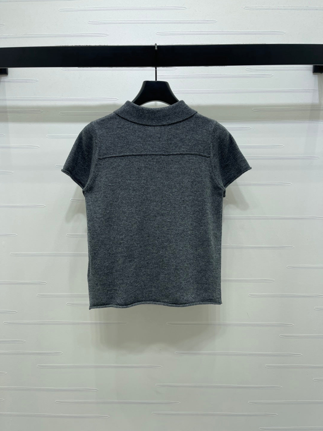 Miumiu 2026 Collared Knit Short-sleeved Sweater Cream and Gray Cashmere
