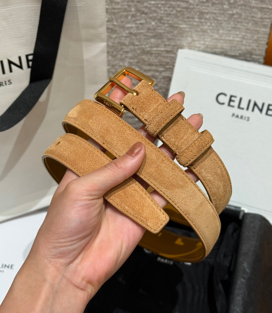 Celine 2026 Arc de Triomphe Belt 2.5cm Suede Cowhide