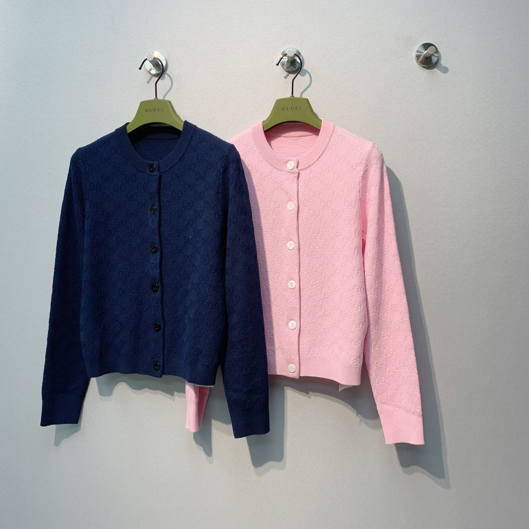 Gucci 2026 Cardigan Blue and Pink Wool 878804