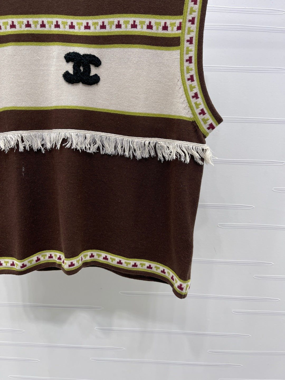 Chanel 2026 Crew Neck Knit Vest Grey and Brown Wool