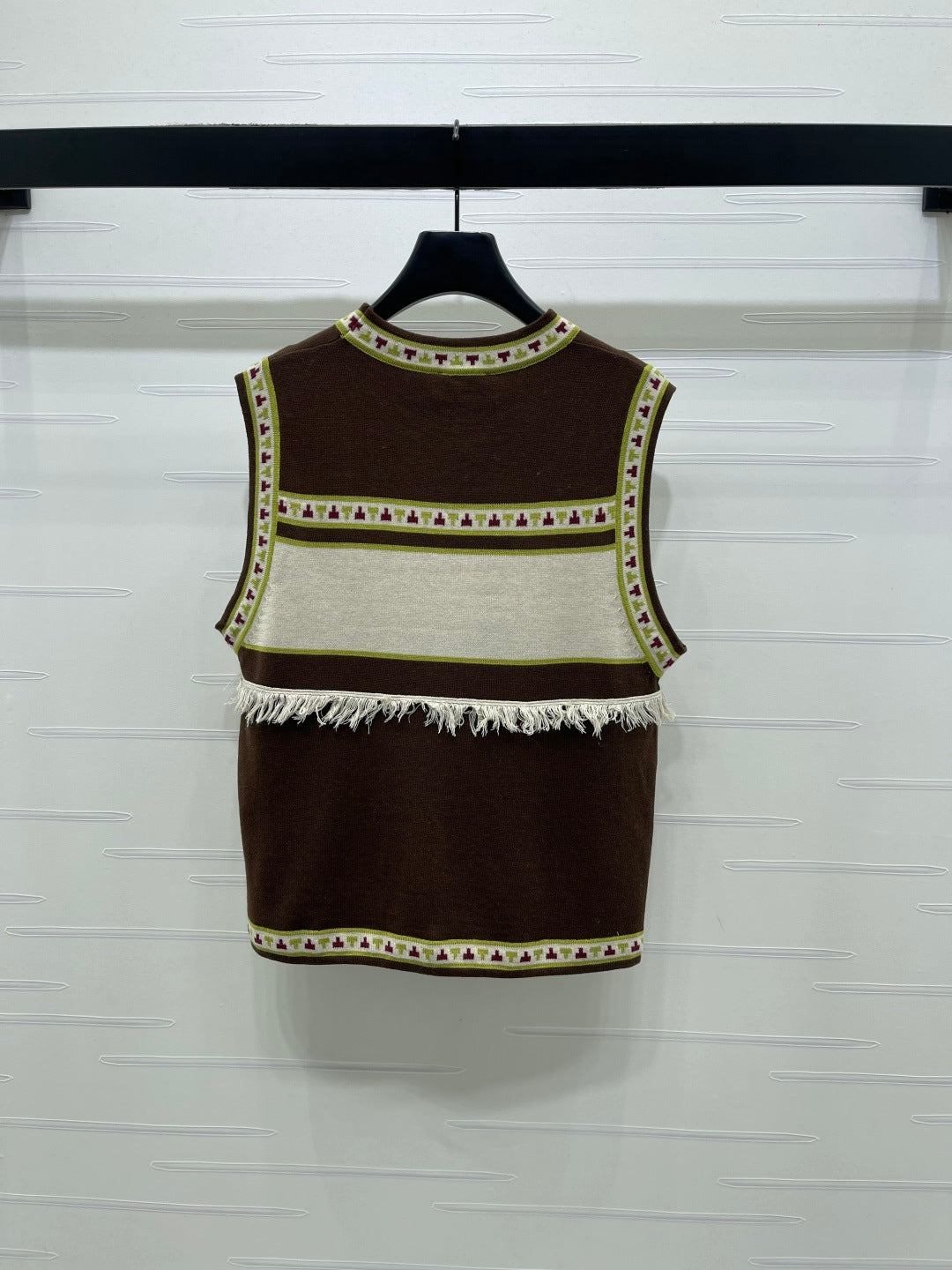 Chanel 2026 Crew Neck Knit Vest Grey and Brown Wool