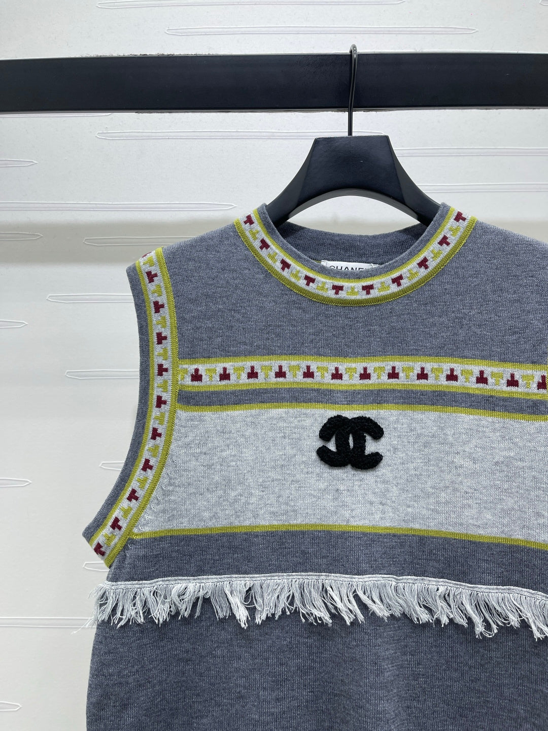 Chanel 2026 Crew Neck Knit Vest Grey and Brown Wool