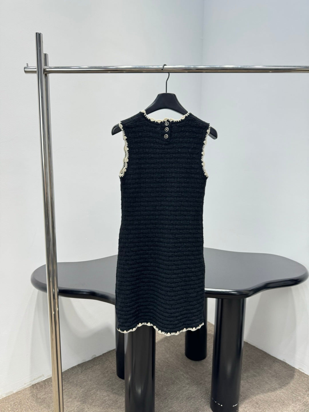 Chanel 2026 Sleeveless Dress Black and Off-White Wool