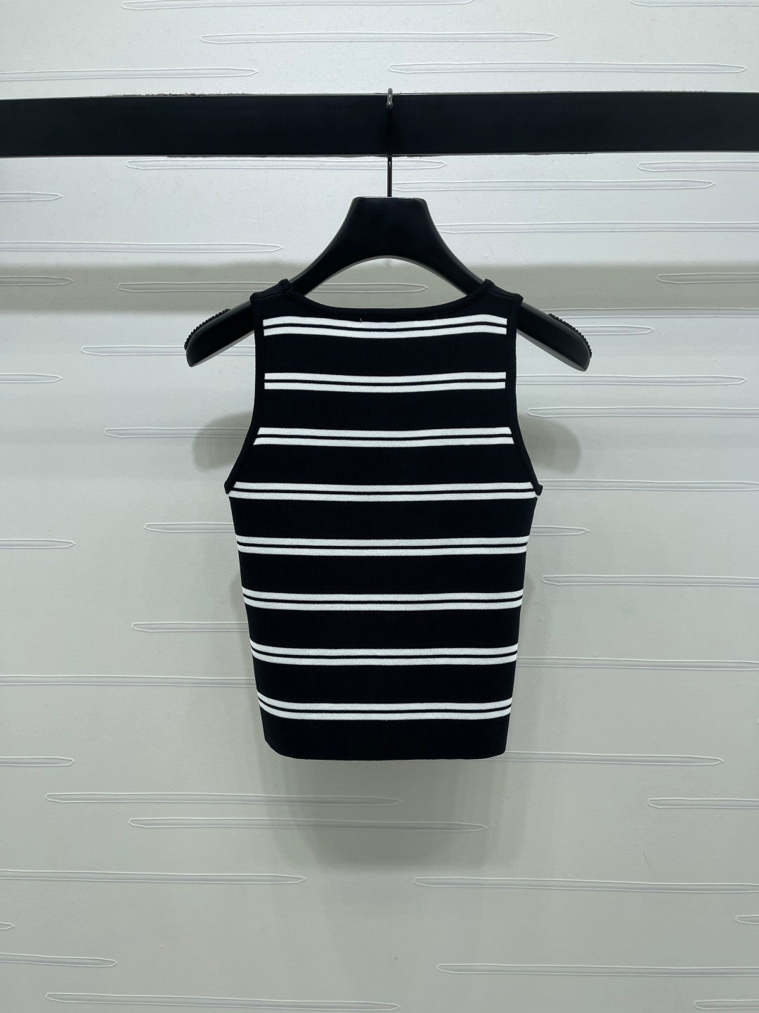 Miumiu 2026 Crew Neck Striped Knit Vest Black and White Wool 352631