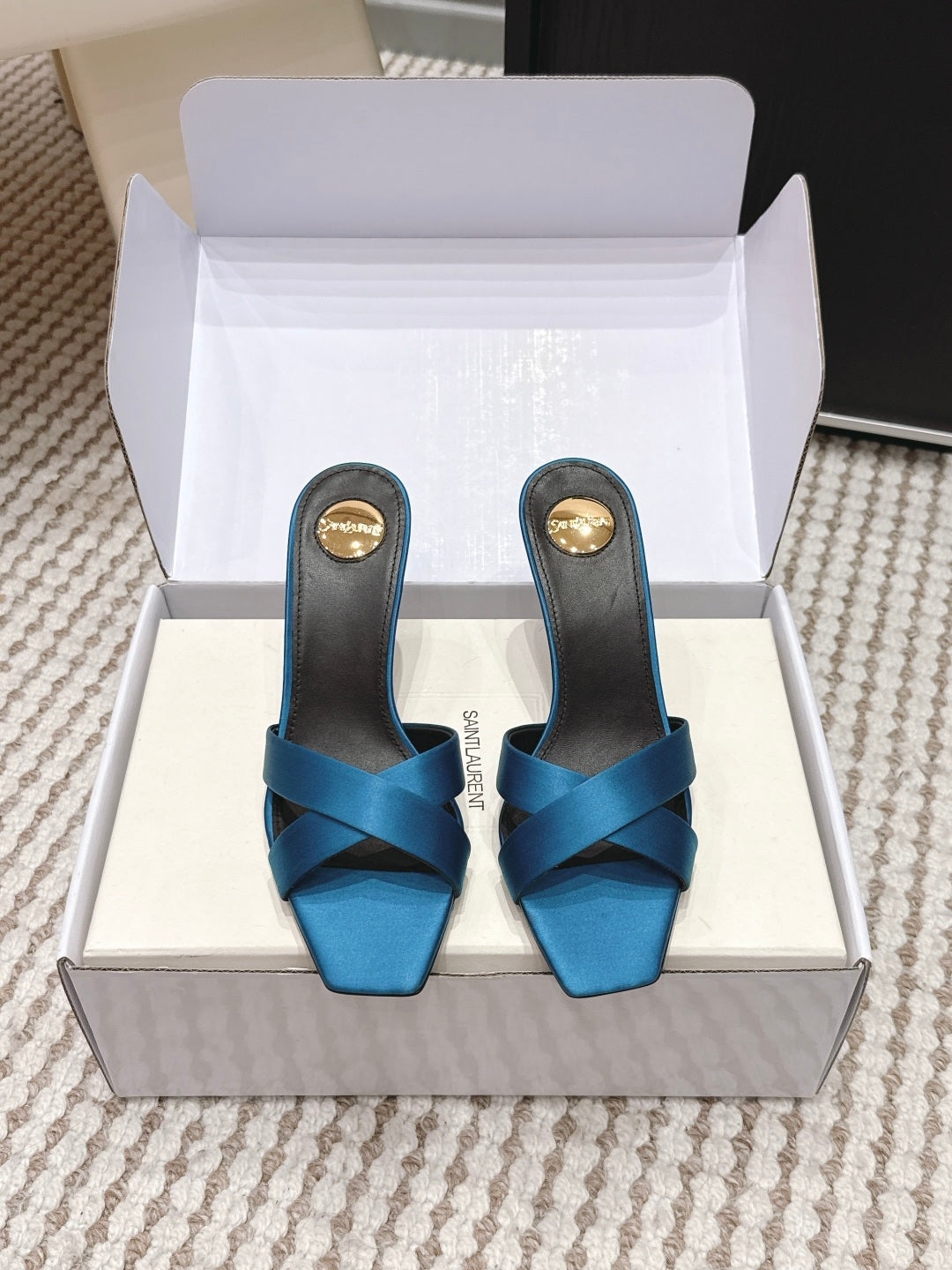 YSL 26ss High-Heeled Mules 75 Satin Leather