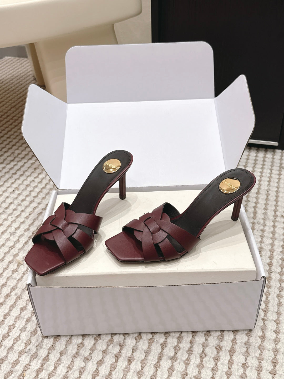 YSL 26ss High-Heeled Slippers 75 Calfskin