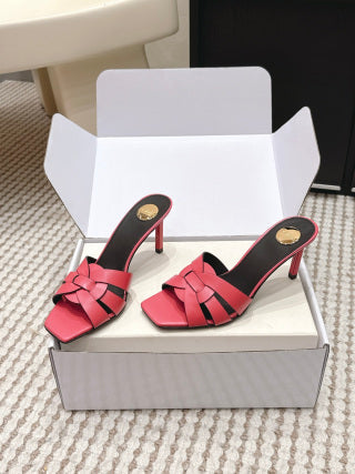 YSL 26ss High-Heeled Slippers 75 Calfskin