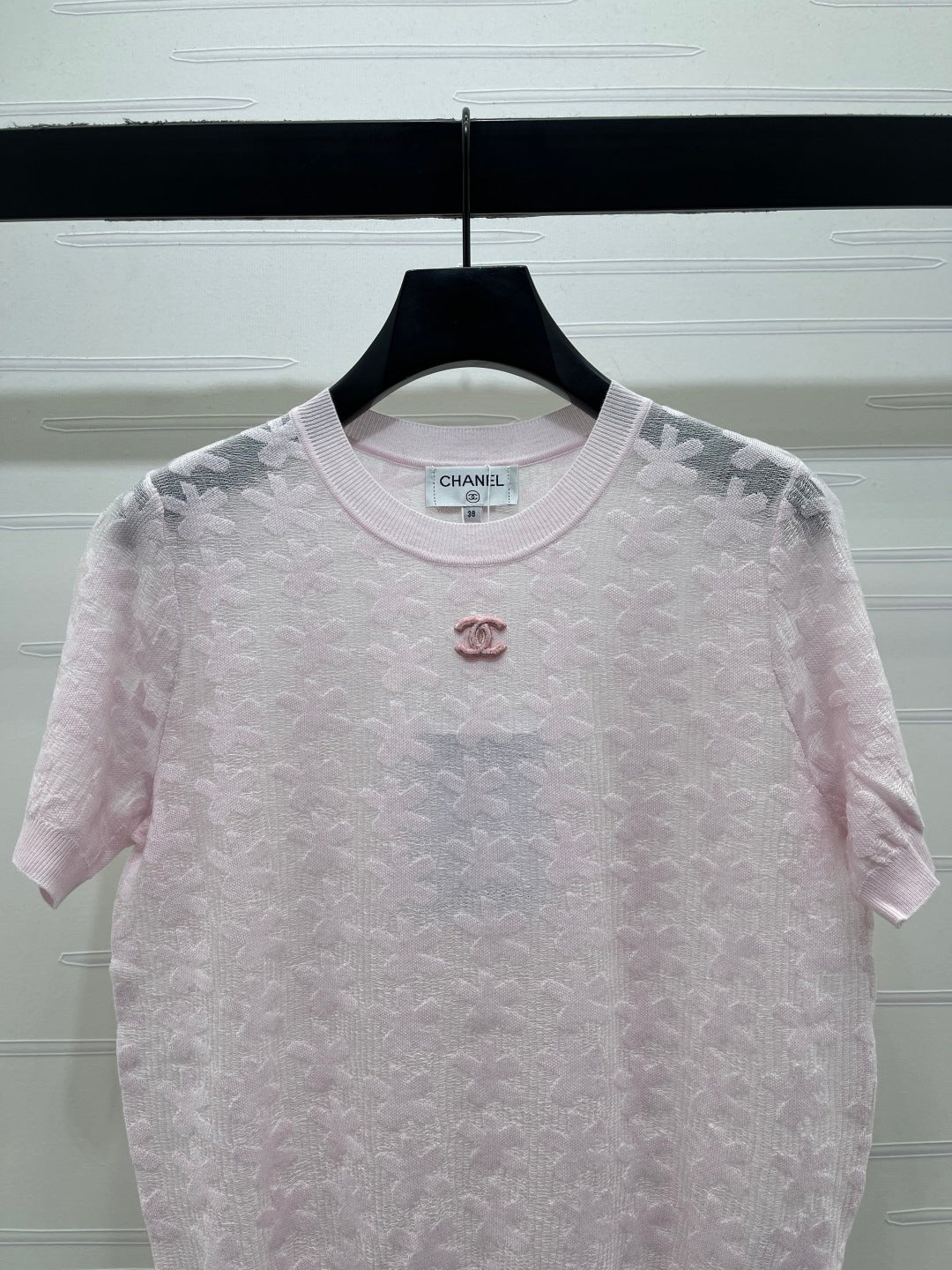 Chanel 2026 Floral Pattern Knit Short-Sleeve T-Shirt Wool 355636