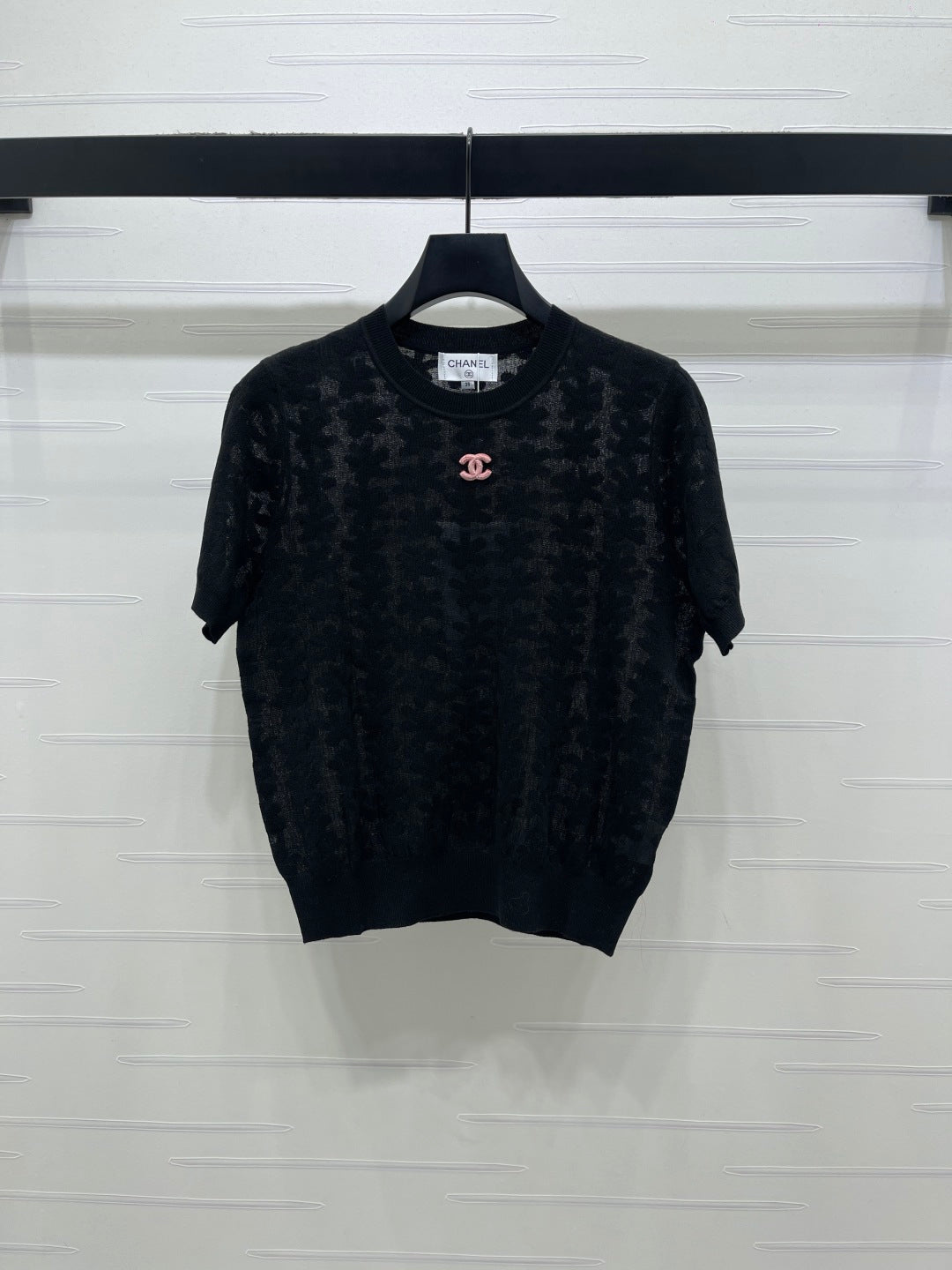 Chanel 2026 Floral Pattern Knit Short-Sleeve T-Shirt Wool 355636