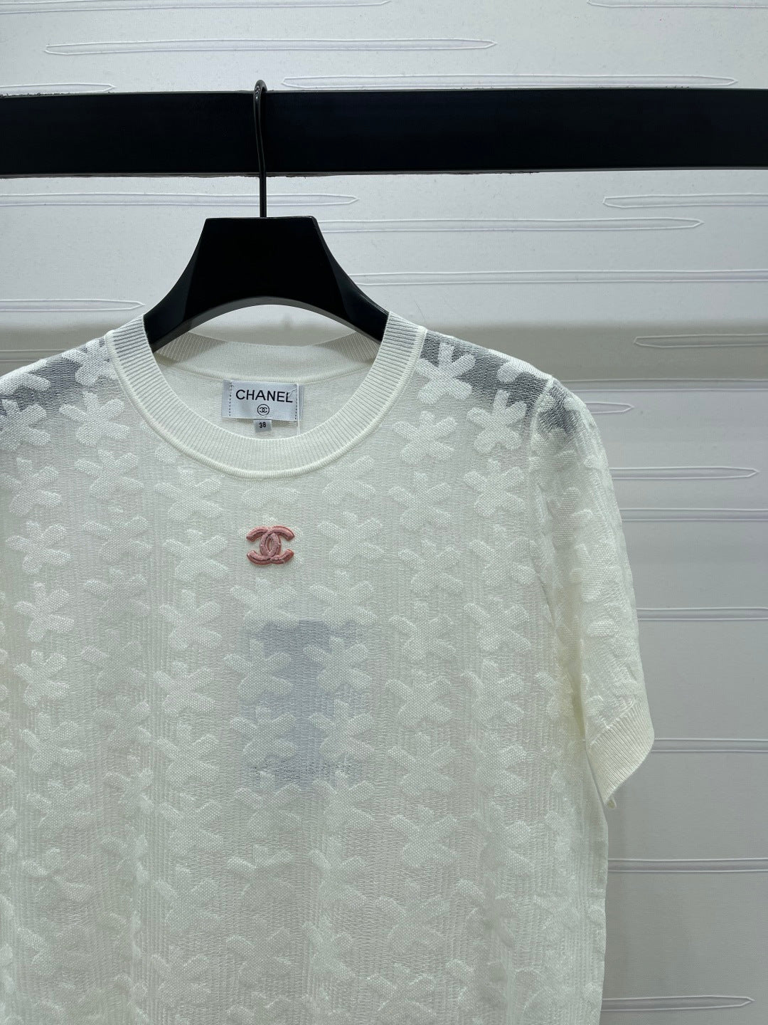 Chanel 2026 Floral Pattern Knit Short-Sleeve T-Shirt Wool 355636