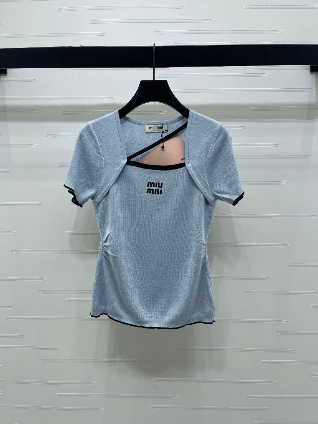 Miumiu 2026 Square Neck Knit Short-Sleeve Top Wool Cashmere 355575