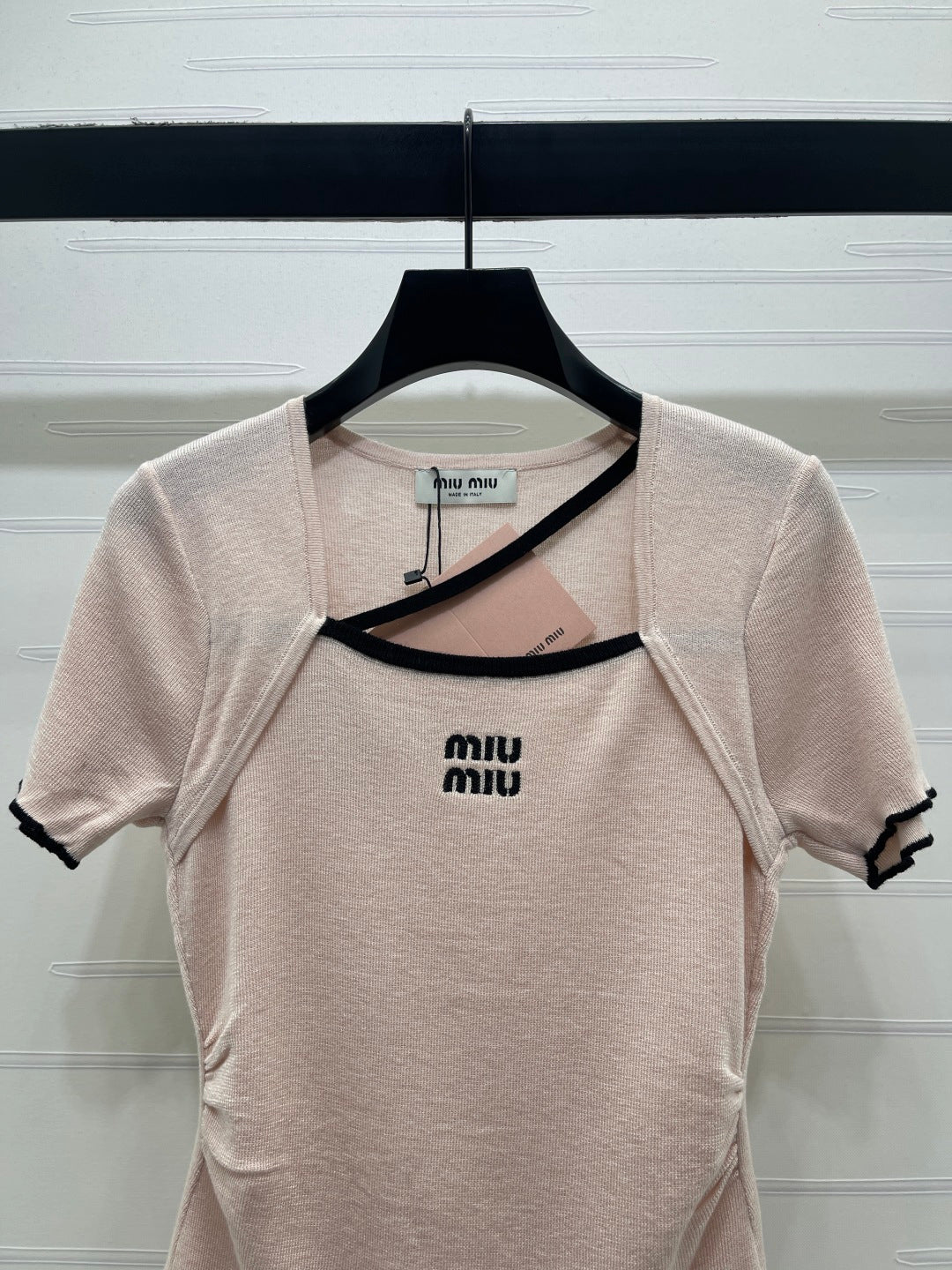 Miumiu 2026 Square Neck Knit Short-Sleeve Top Wool Cashmere 355575