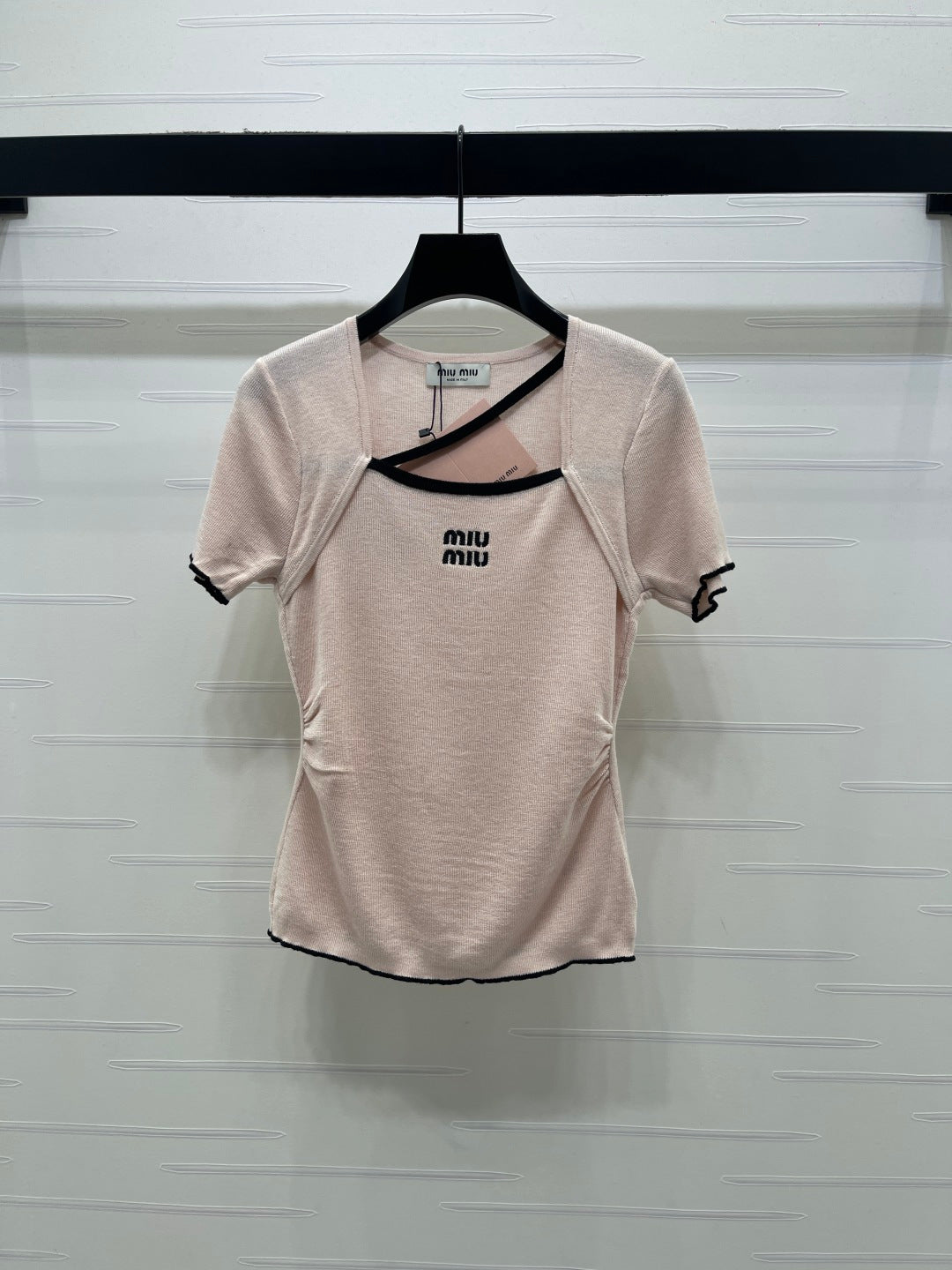 Miumiu 2026 Square Neck Knit Short-Sleeve Top Wool Cashmere 355575