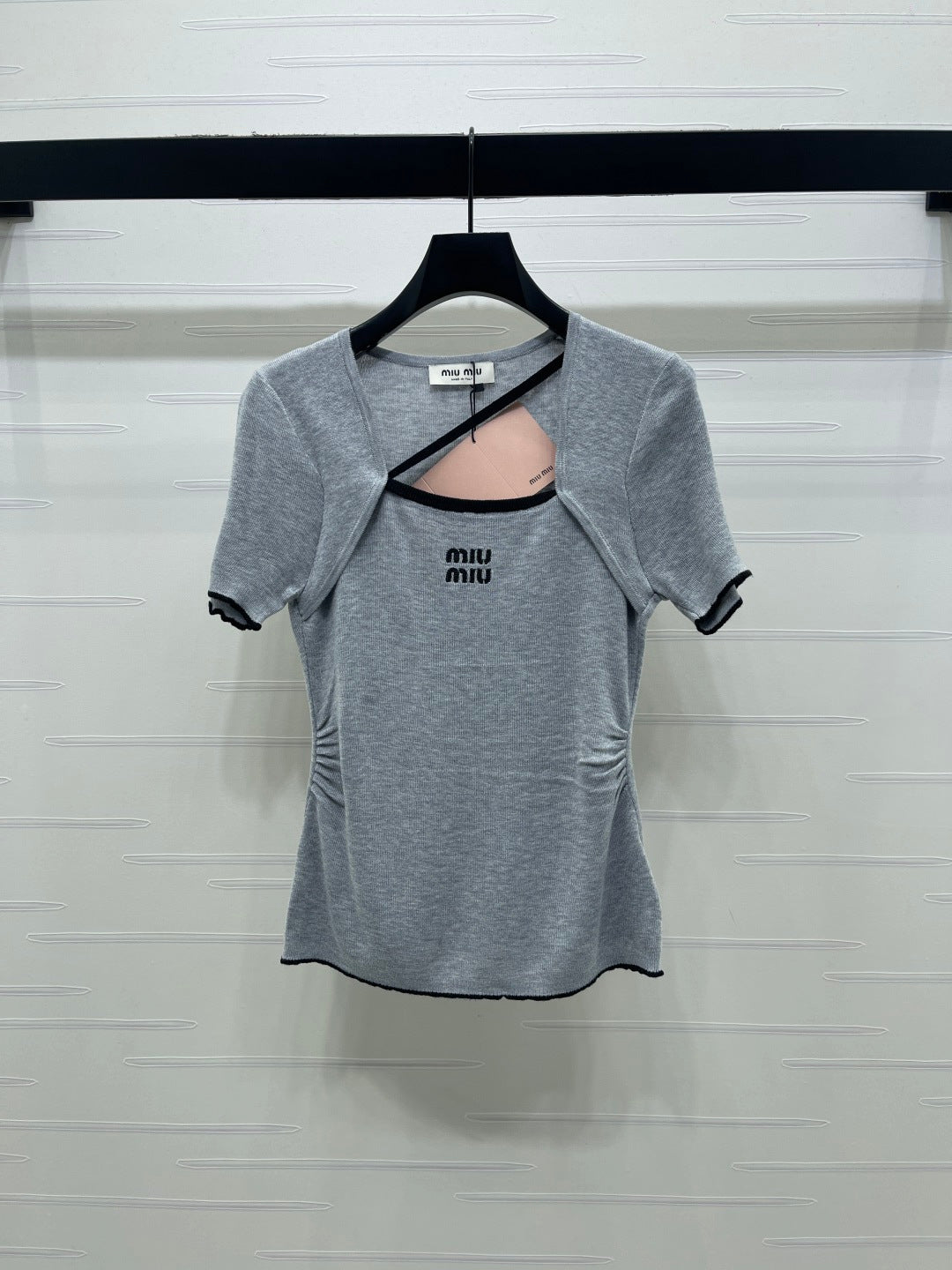 Miumiu 2026 Square Neck Knit Short-Sleeve Top Wool Cashmere 355575