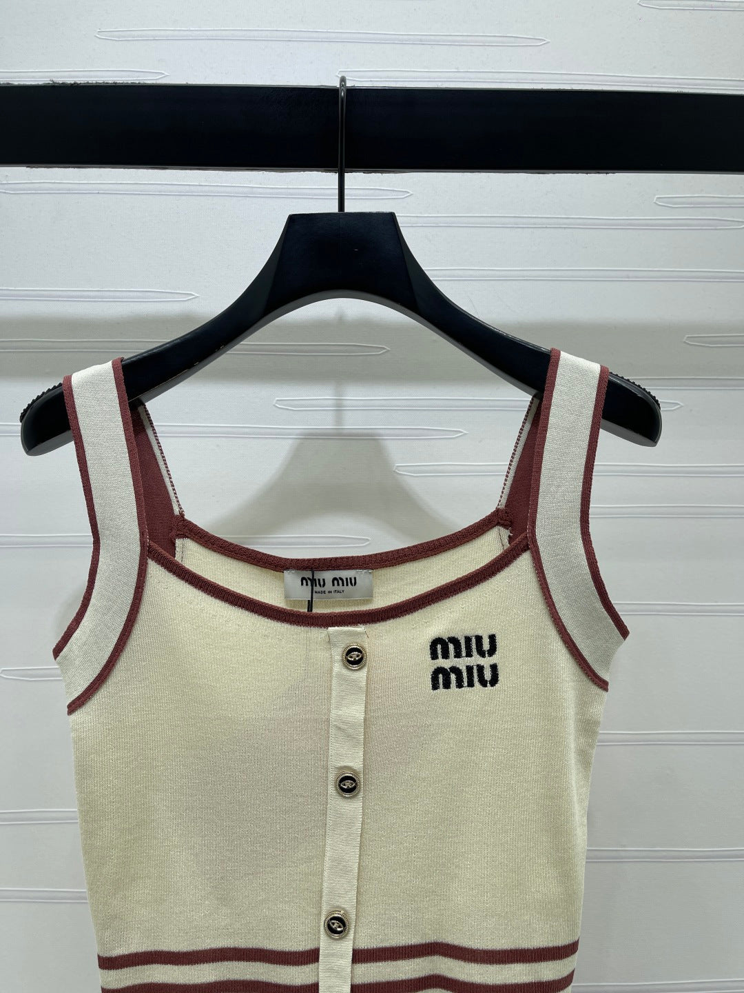 Miumiu 2026 Knitted Striped Camisole Cream and White Wool Cashmere 356492