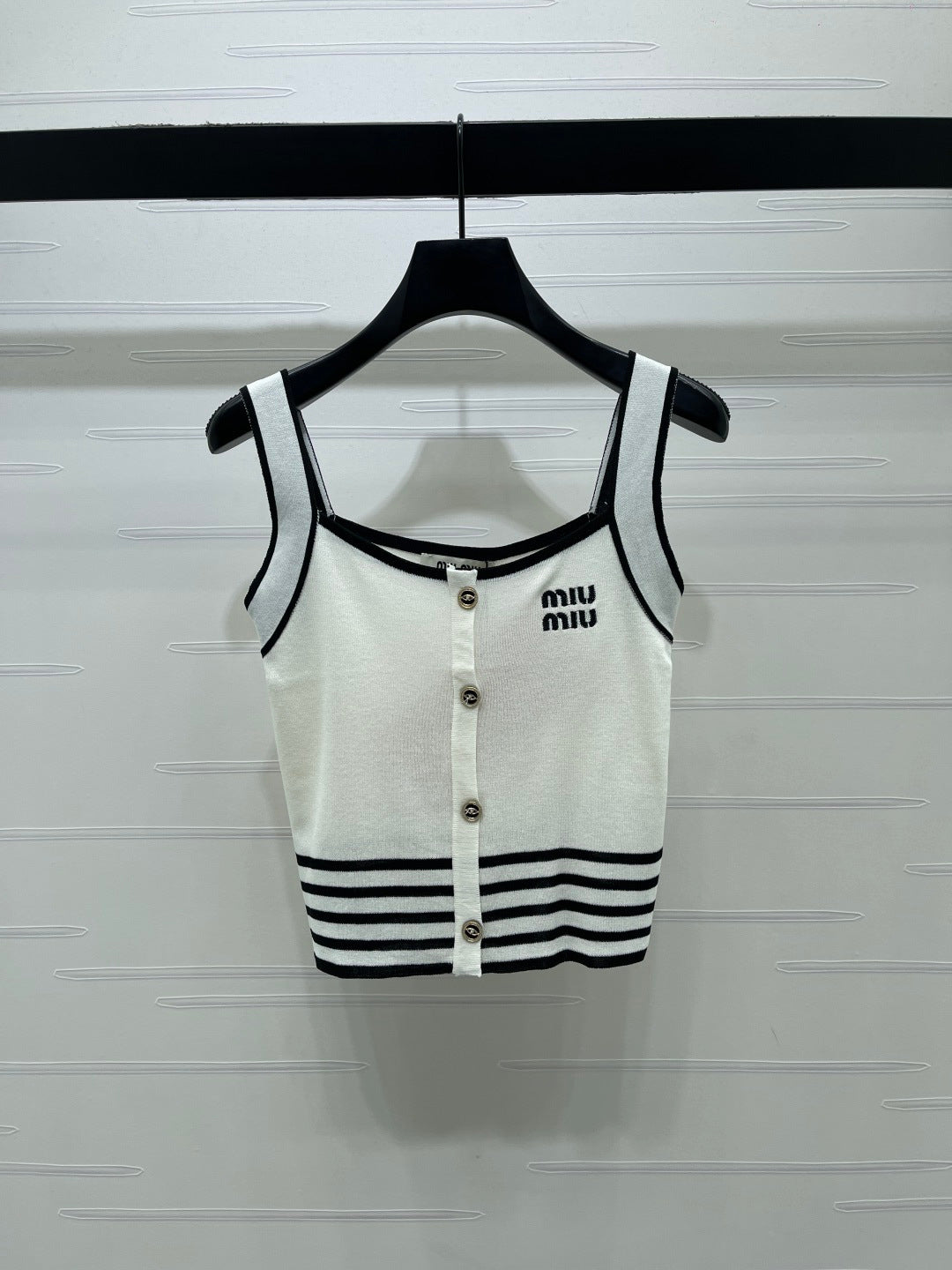 Miumiu 2026 Knitted Striped Camisole Cream and White Wool Cashmere 356492